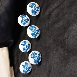 Blue Floral Cabinet/Dresser/Cabinet/Drawer Pulls Handles White 6 pac